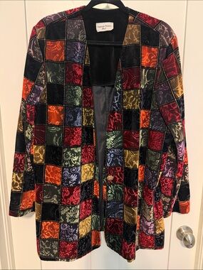 Vintage Stephanie Thomas Multicolor Patchwork Velvet Blazer - Women's